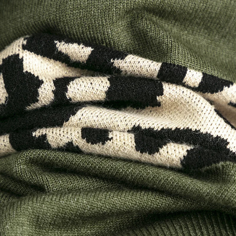 Vintage Leopard Pullover Knitted V-Neck Sweater