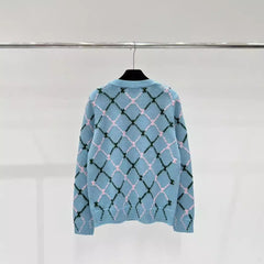 Diamond Grid Jacquard Round Neck Knitted Sweater