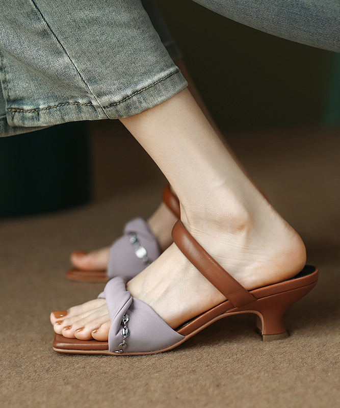 Fine Splicing Kitten Heels Purple Faux Leather Slide Sandals