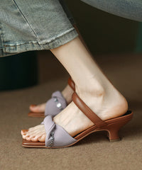 Fine Splicing Kitten Heels Purple Faux Leather Slide Sandals