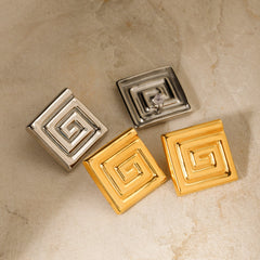 Stainless Steel Patterned Large Earrings