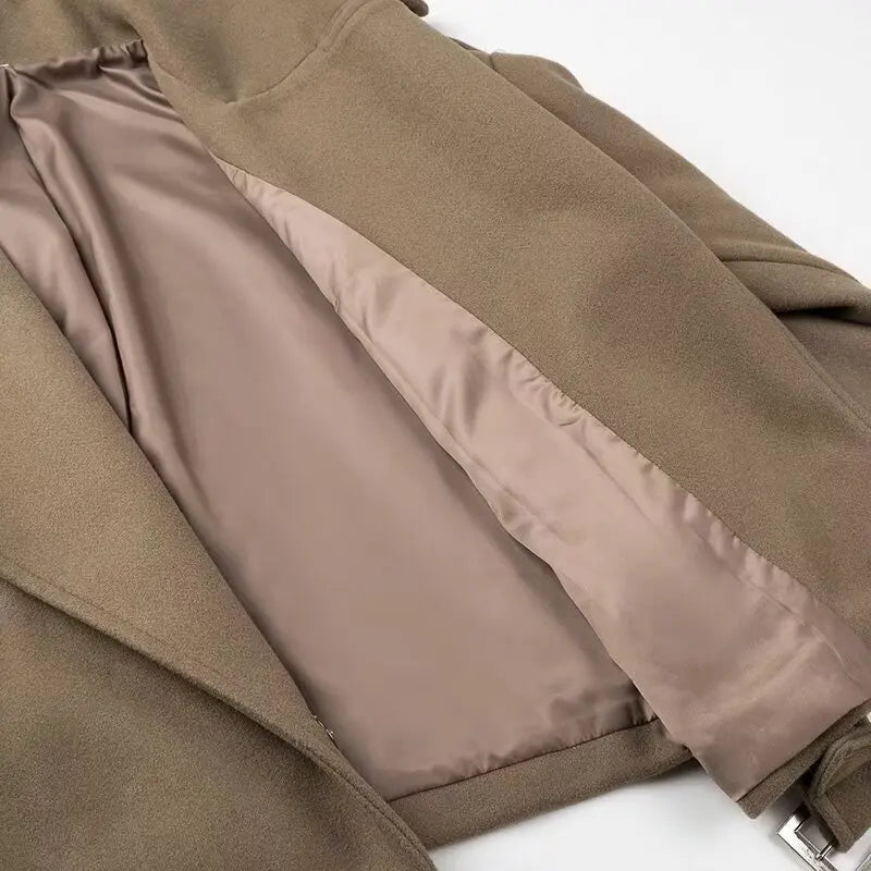 Notched Lapel Belted Short Coat