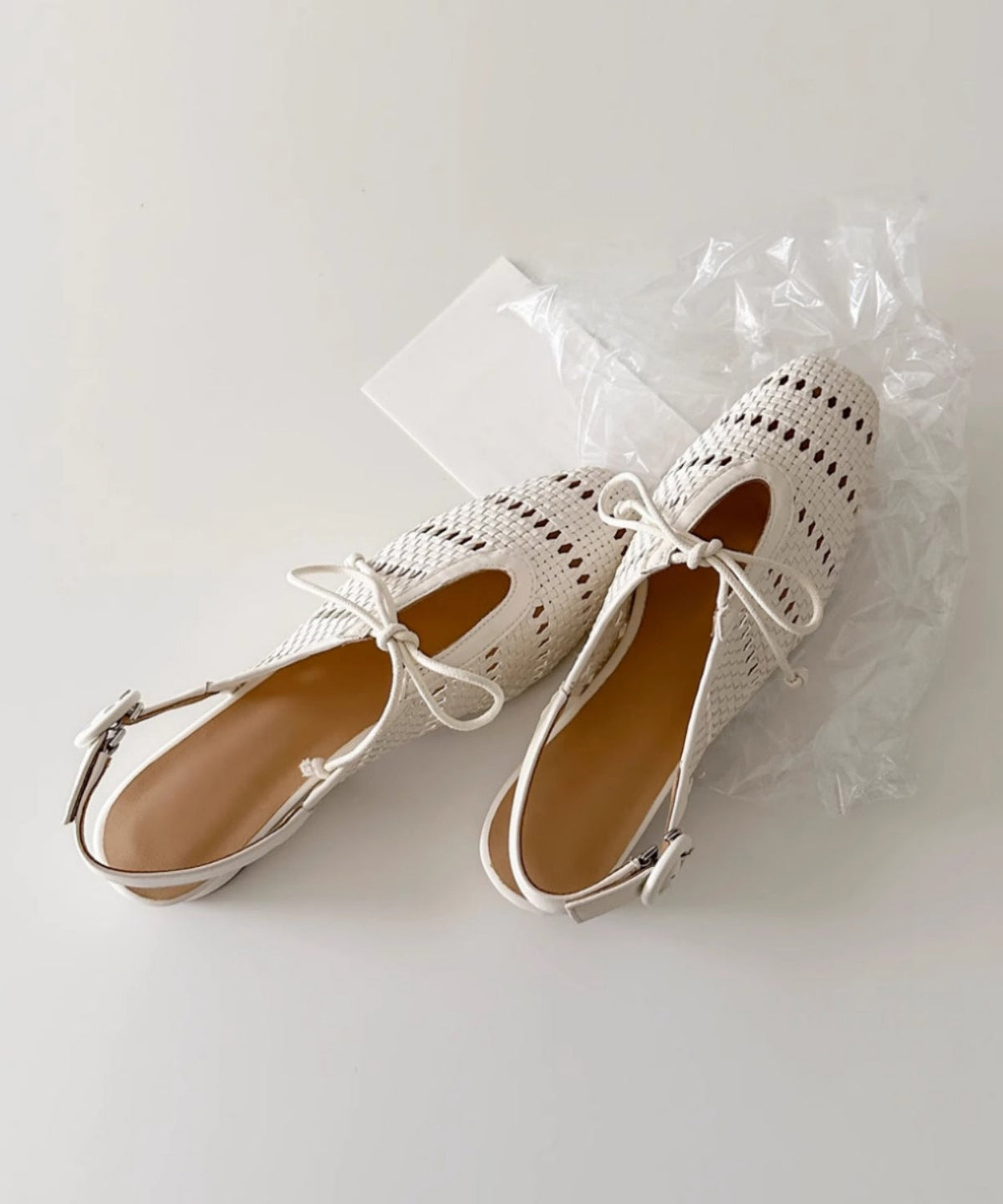French Beige Sheepskin Bow Splicing Hollow Out Sandals