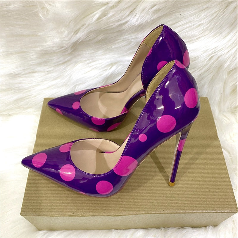 Polka Dots Purple Patent Stiletto Pumps