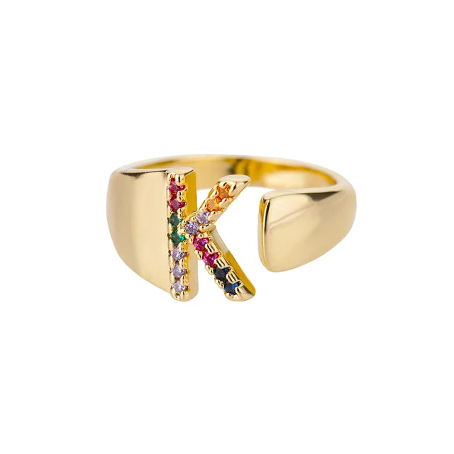 Multicolor Zircon Alphabet Plated Rings