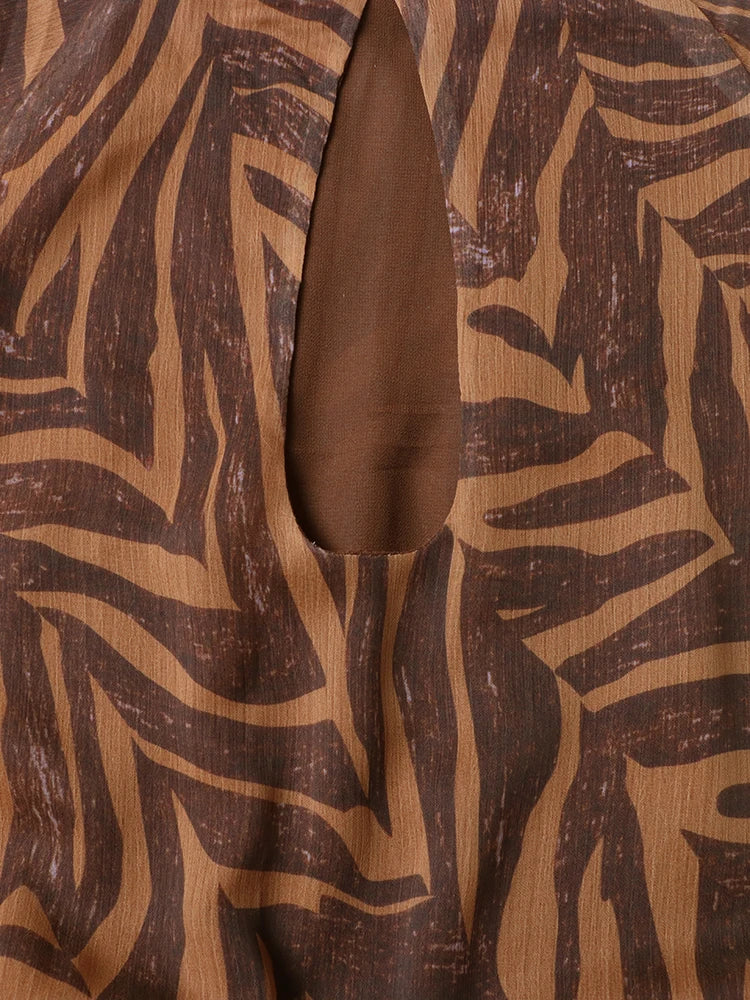 Coffee Lantern Sleeve Cut-Out Back Dress