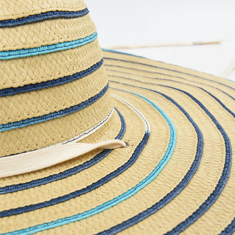 Casual Hand-Woven Ribbon Dome Wide Brim Straw Hat