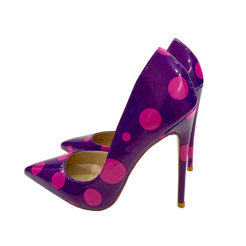 Polka Dots Purple Patent Stiletto Pumps