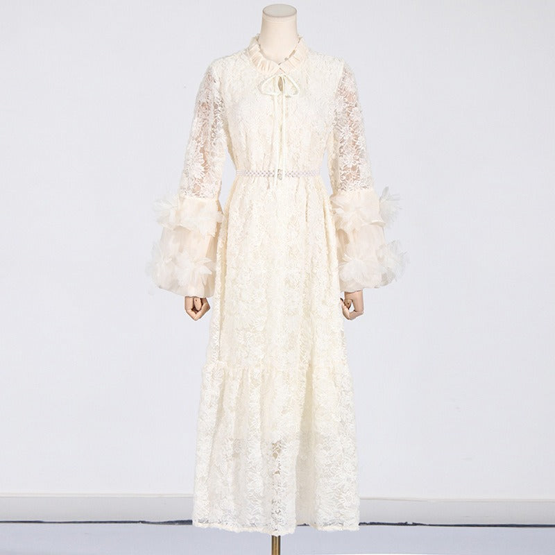 Solid Waist Length Embroidered Dress