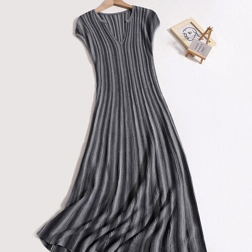 Elegant Solid Stripe Long Dress