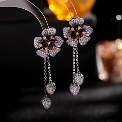 Zirconium Flower Tassel Earrings