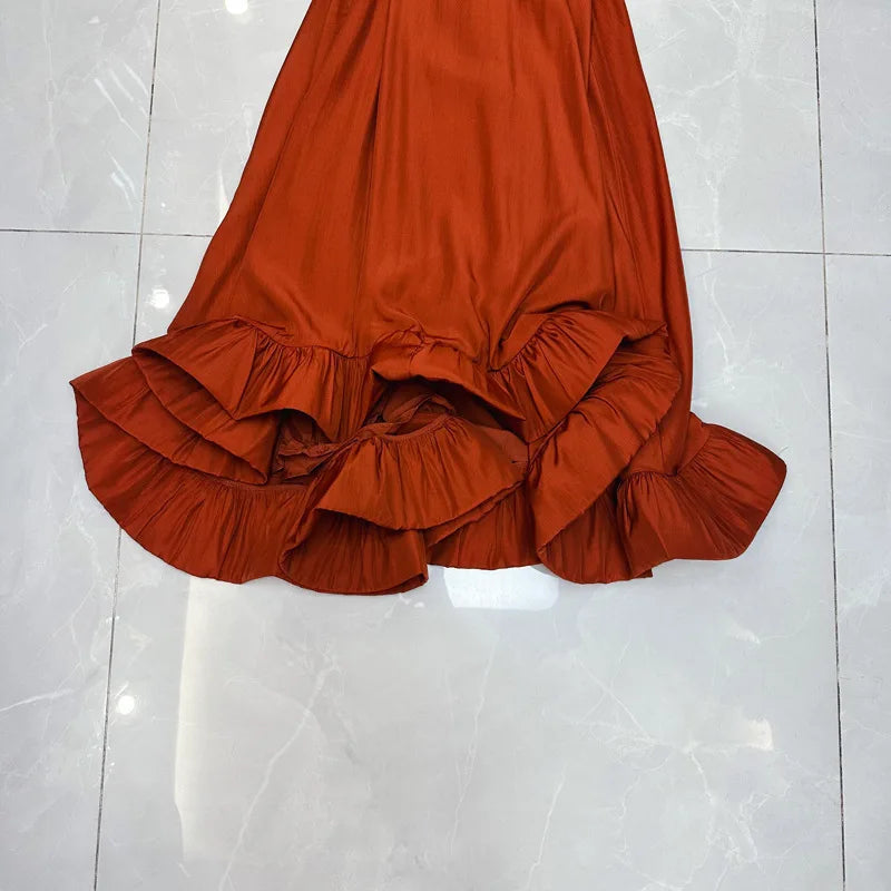 V-Neck Lace Up Big Hem Loose Maxi Dress