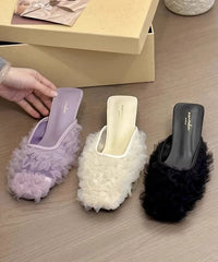 French Purple Tulle Wrinkled Kitten Slide Sandals