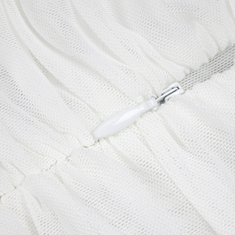 White Mesh Hanging Neck Ribbon Dress