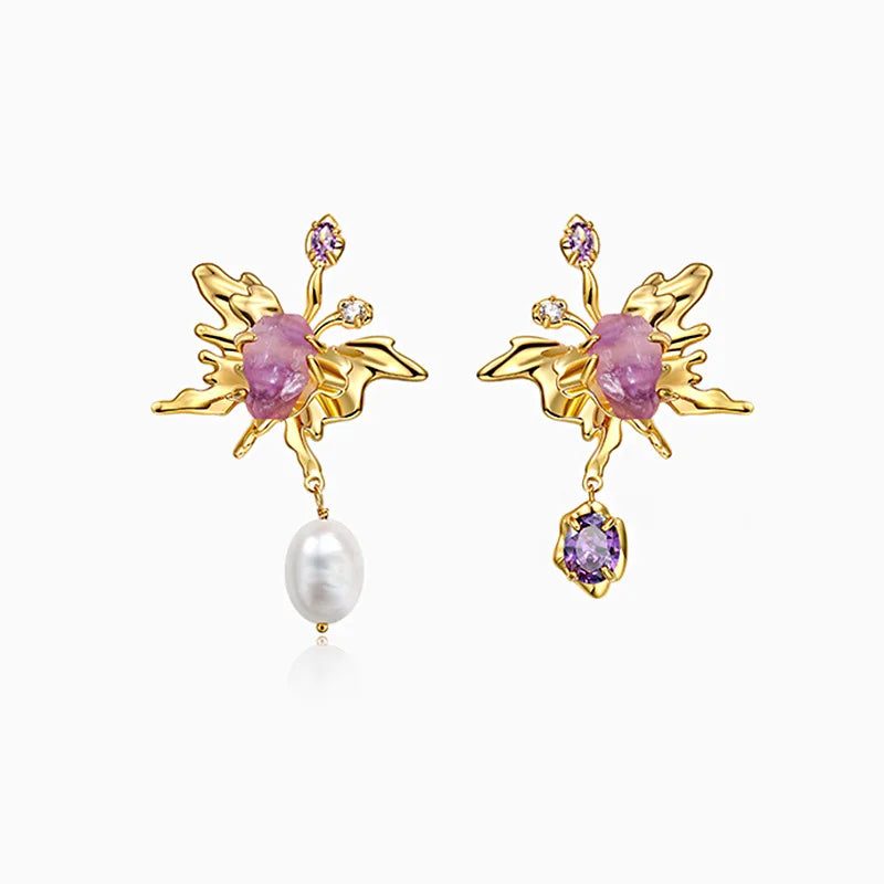 Pearl Crystal Pendant Asymmetrical Earrings