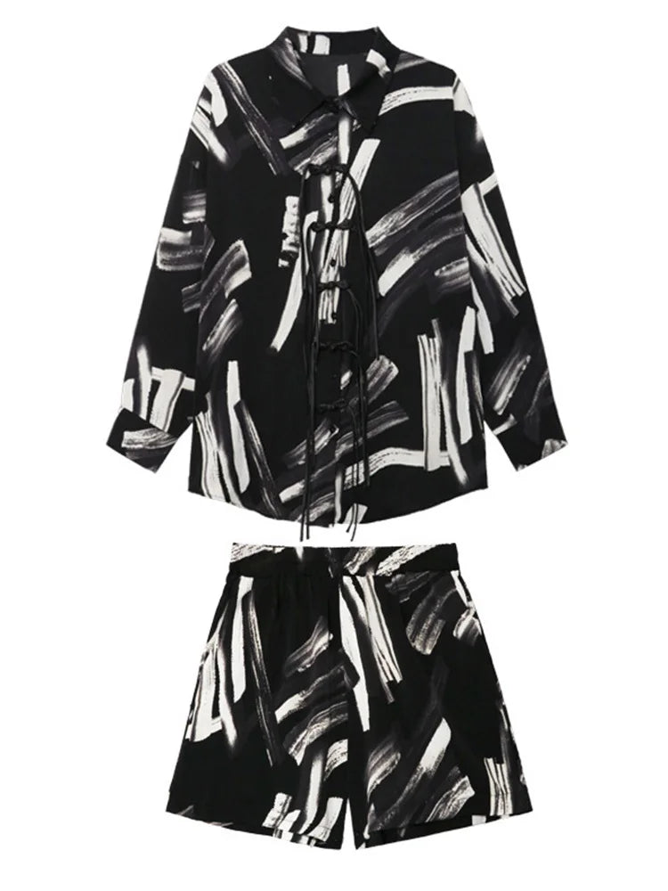Monochrome Tasseled Shirt+Shorts Set