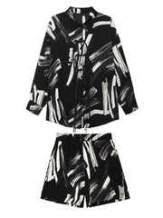 Monochrome Tasseled Shirt+Shorts Set
