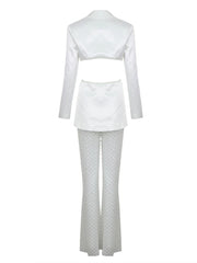 White V-Neck Pearl Beaded Blazer + Pearl Beaded Flared Pants