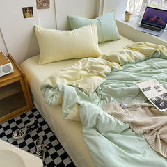 Japanese Lattice Duvet Cover Set with Sheet Pillowcases No Filling Warm Solid Color Bed Linen Full Queen Size Home Bedding Set