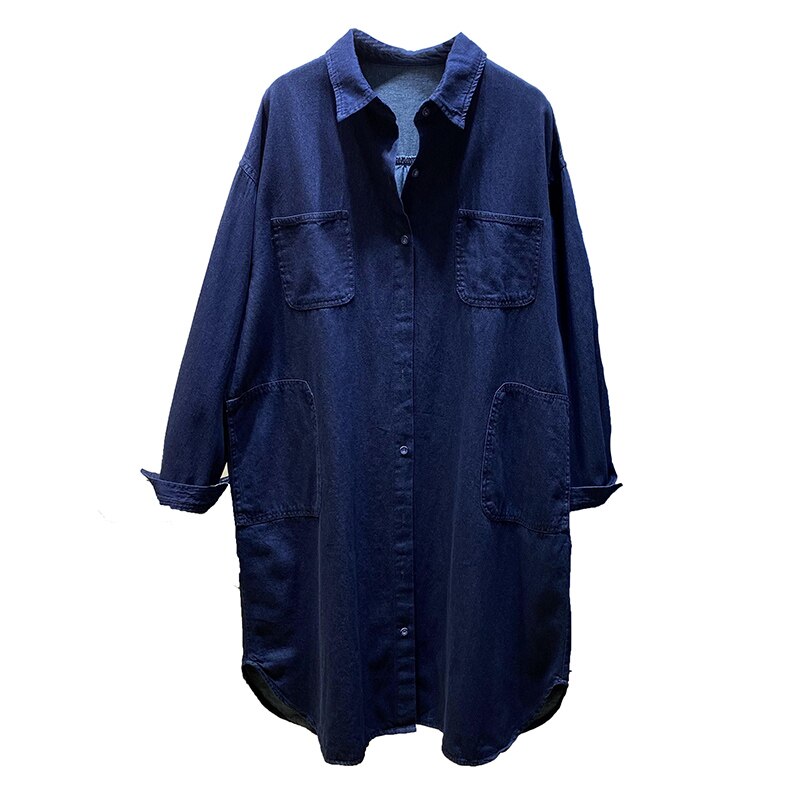 Solid Cotton Long Denim Shirt