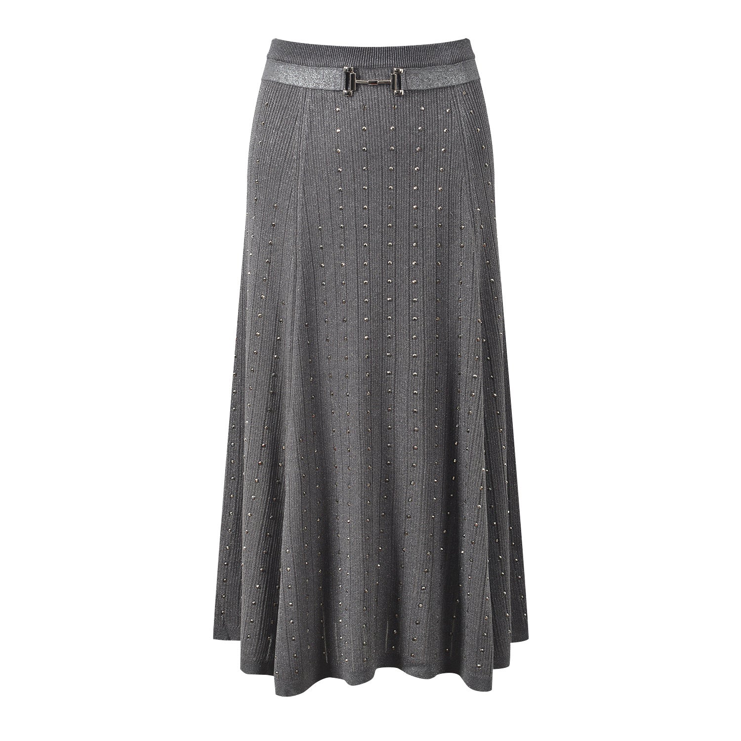 Hot Stamping Diamond V-Neck Top + Midi Skirt