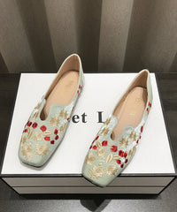 Chinese Style Embroidered Flat Shoes Apricot Cotton Fabric