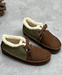 Coffee Flat Shoes For Women Lace Up Fuzzy Wool Lined Flat Shoes For Women