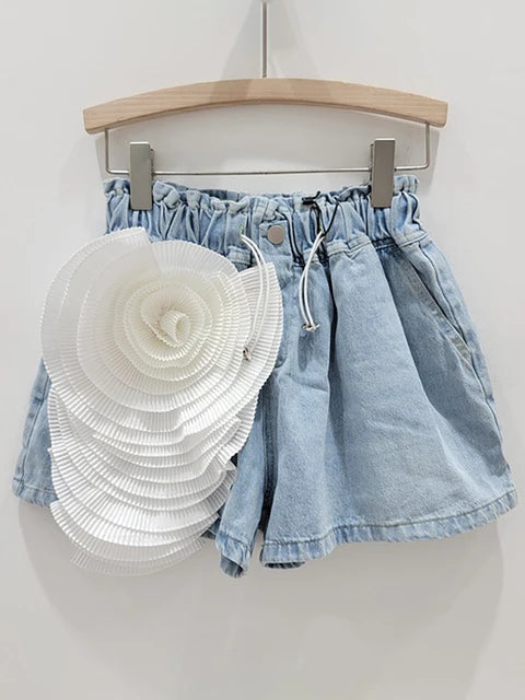 Elastic High Waist Patchwork Flower Loose Short Pants