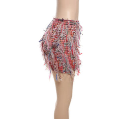 Striped Tassel Hip Hugging Mini Skirt