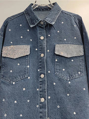 Diamond Pocket Long Sleeve Loose Denim Shirt
