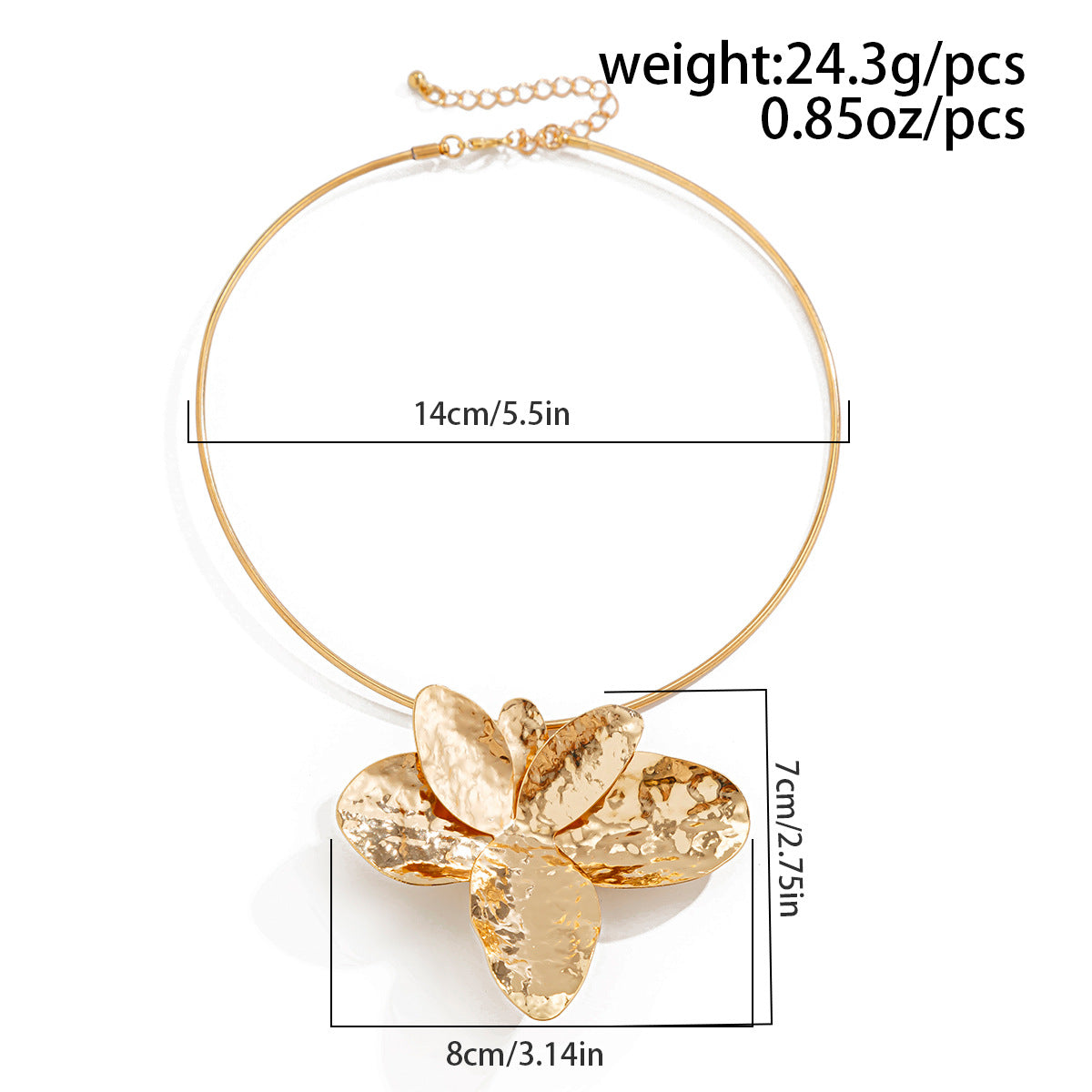Irregular Metallic Petal Collarbone Necklace + Petal Earrings