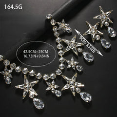 Rhinestone Star Water Drop Dangle Necklace + Earrings Set