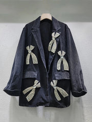 Big Diamond Bow Washed Denim Jacket