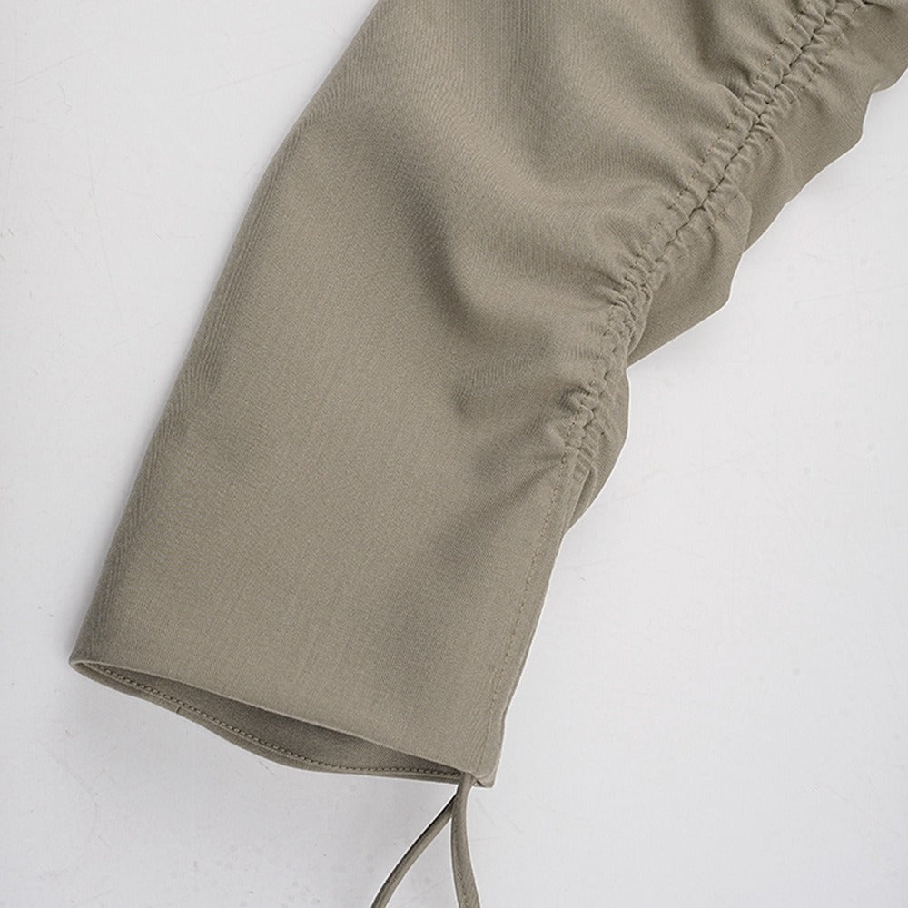 Drawstring Irregular Sleeves Single Button Coat