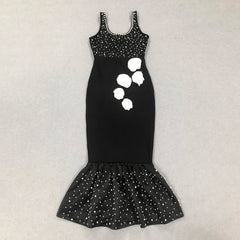 Elegant Floral Embellished Beaded Long Skirt Dress