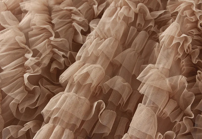 Solid Layer Cake Yarn Elastic Waist Skirt