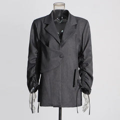 Deep V-Neck Single Button Drawstring Blazer