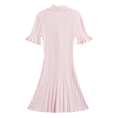 Solid Fungus Edge Sleeves Fish Tail Knitted Dress