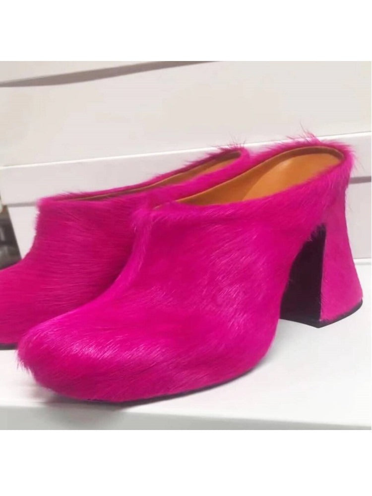 Casual Round Head Candy Colored Fur Shoes