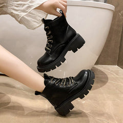 Women Autumn Casual Leather Thick Sole Boots