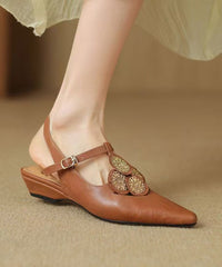 Classy Splicing Sandals Brown Sheepskin Hollow Out Pointed Toe