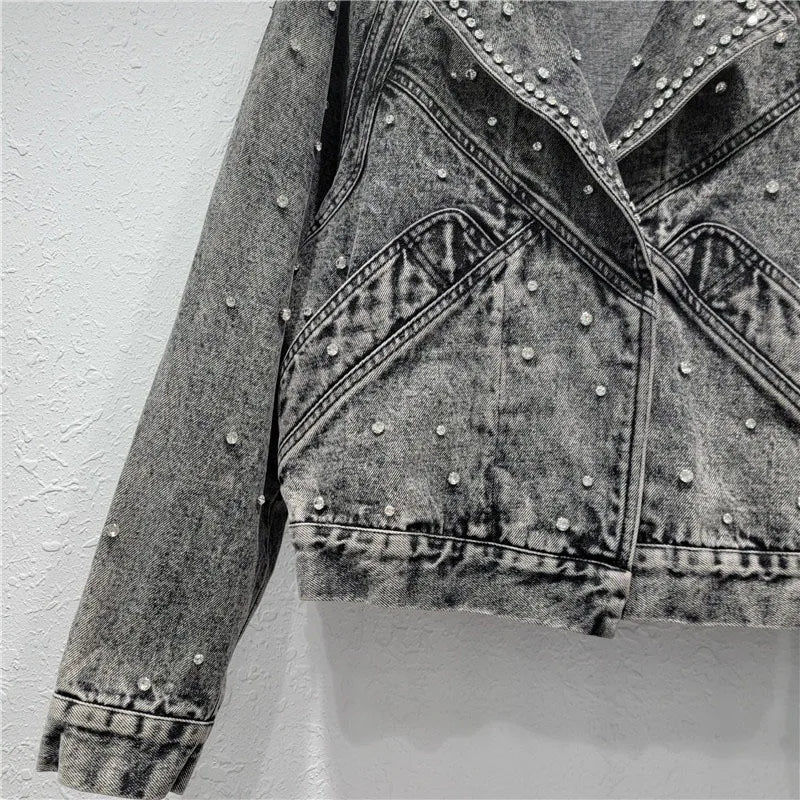 Nail Bead Diamond Inlaid Denim Jacket
