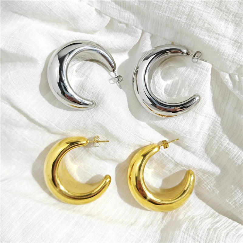 S925 Silver Needle Hollow Geometry C-Shaped Earrings