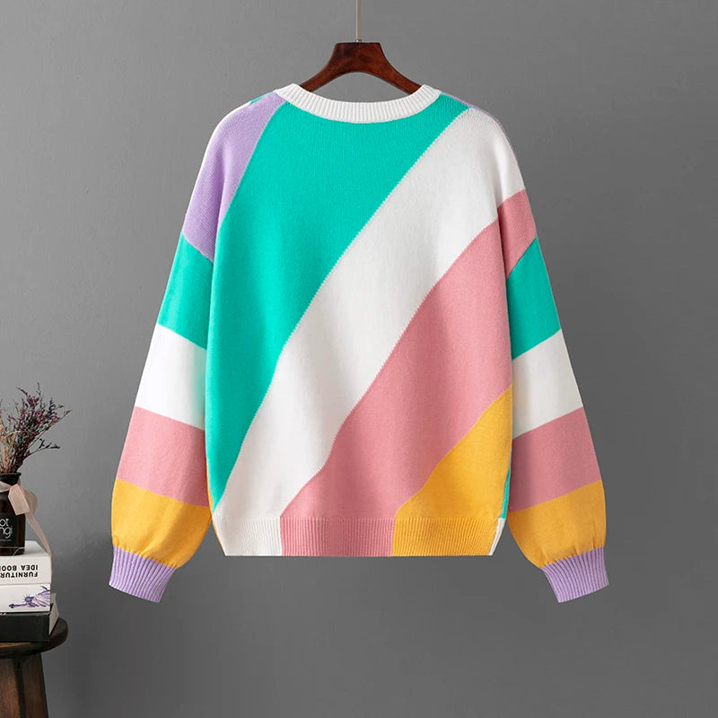 Multicolor Diagonal Stripes Knit Sweater