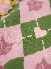 Diamond Grid Cat Afternoon Tea Embroidered Sweater