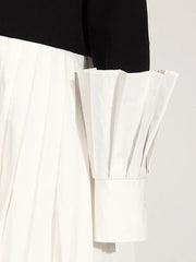 Lantern Sleeved Pleated Contrast Mini Coat Dress