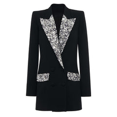 Handmade Inlaid Diamond Slim Fit Long Blazer