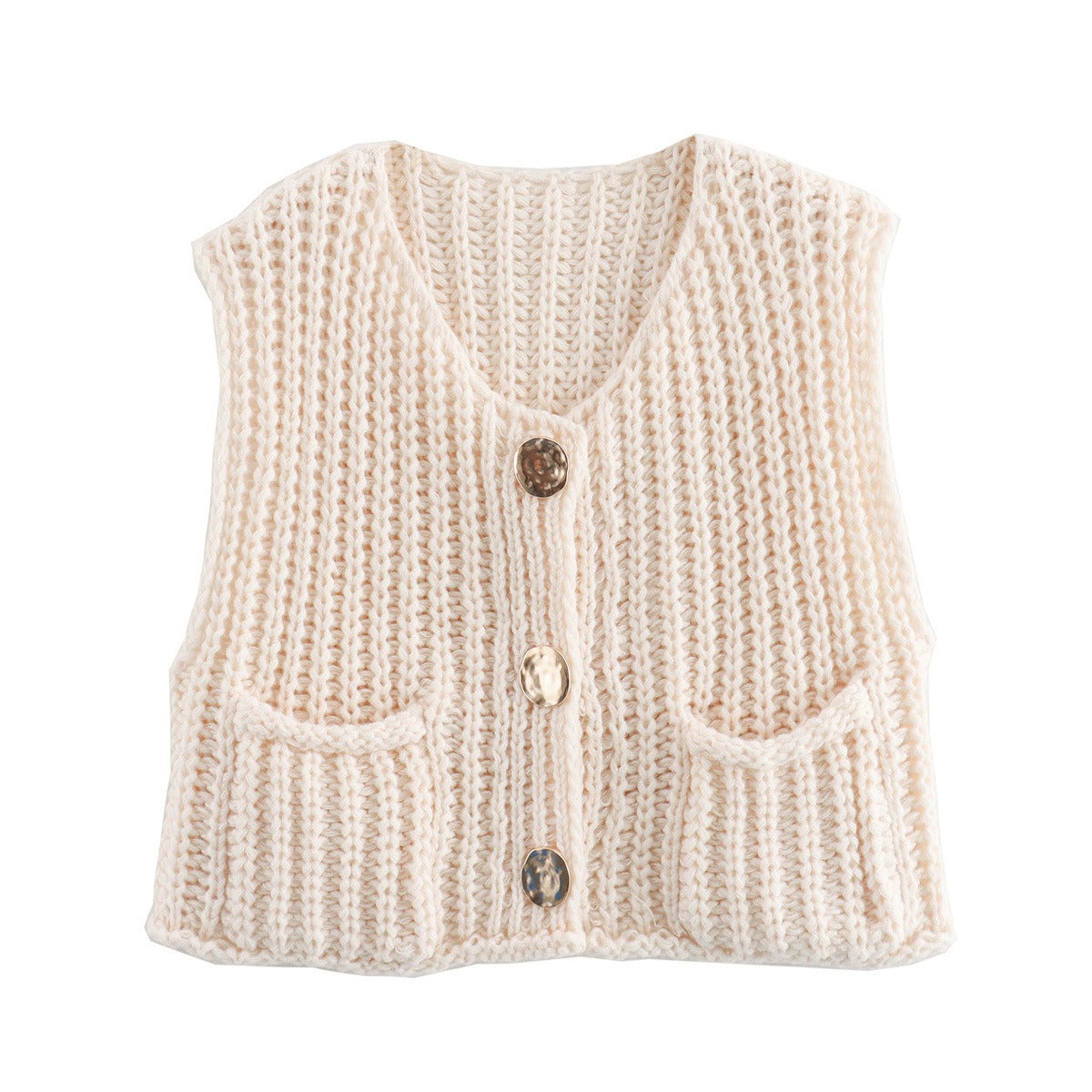 Pocket Sleeveless Knitted Cropped Vest