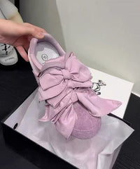 Casual Bow Splicing Flat Shoes For Women Apricot Suede