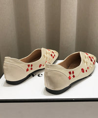 Chinese Style Embroidered Flat Shoes Apricot Cotton Fabric